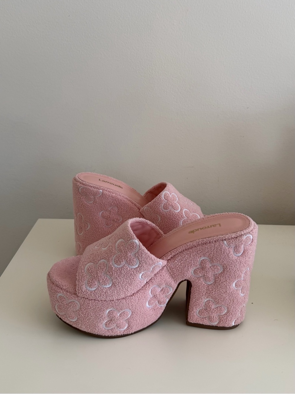 Larroude Pink Terry Floral Platform Mule